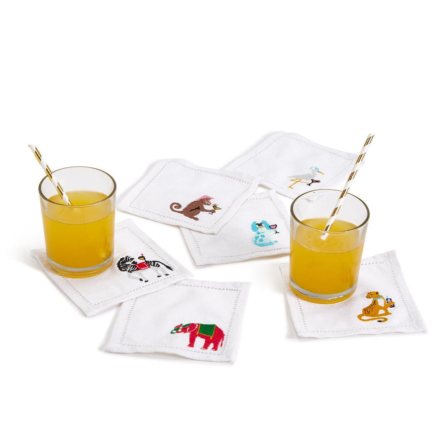 In Good Company Set of 6 Embroidered Hemstitch Cocktail Napkins