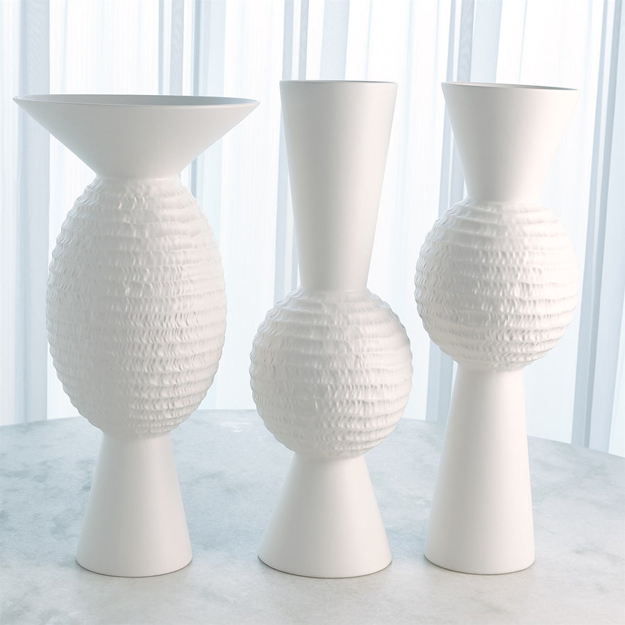 Chiseled Orb Vase-Matte White