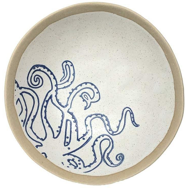 Hand-Painted Stoneware Bowl with Sea Life