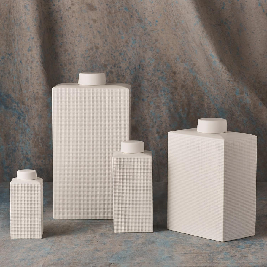 Grid Texture Jar-White-Xtra Large
