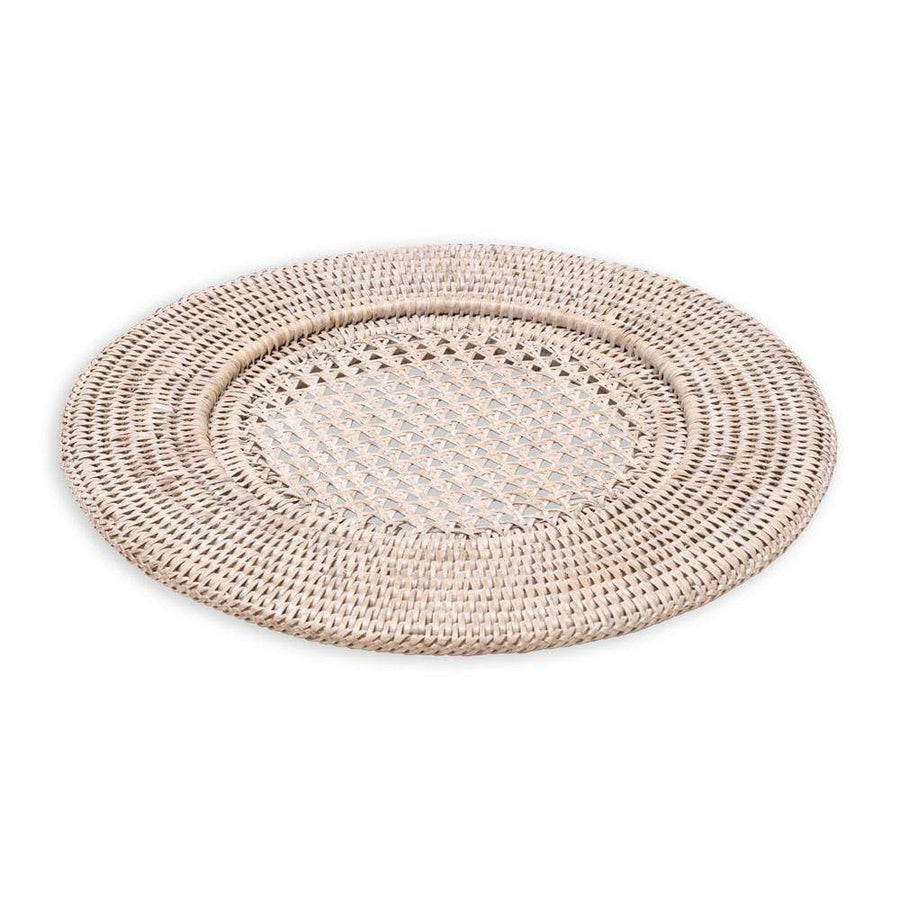 Rattan Round Plate Charger in White Natural