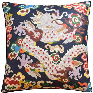 Ming Dragon Print Indigo Pillow