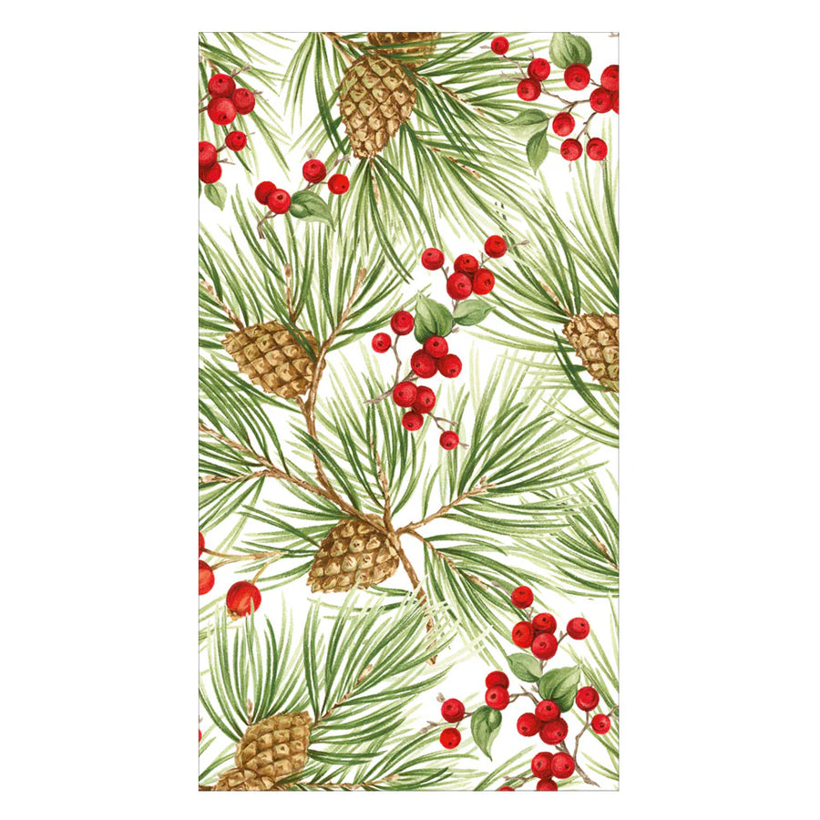 Evergreen and Berries White Guest Towels