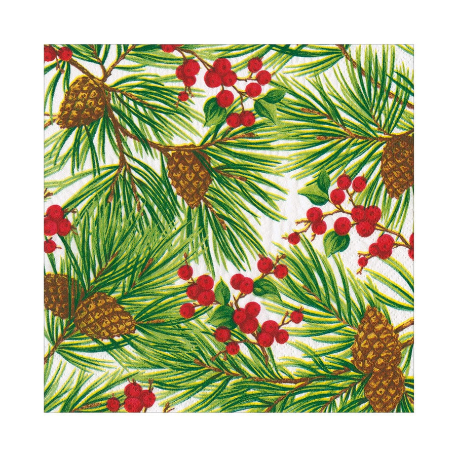 Evergreen And Berries White Luncheon Napkins