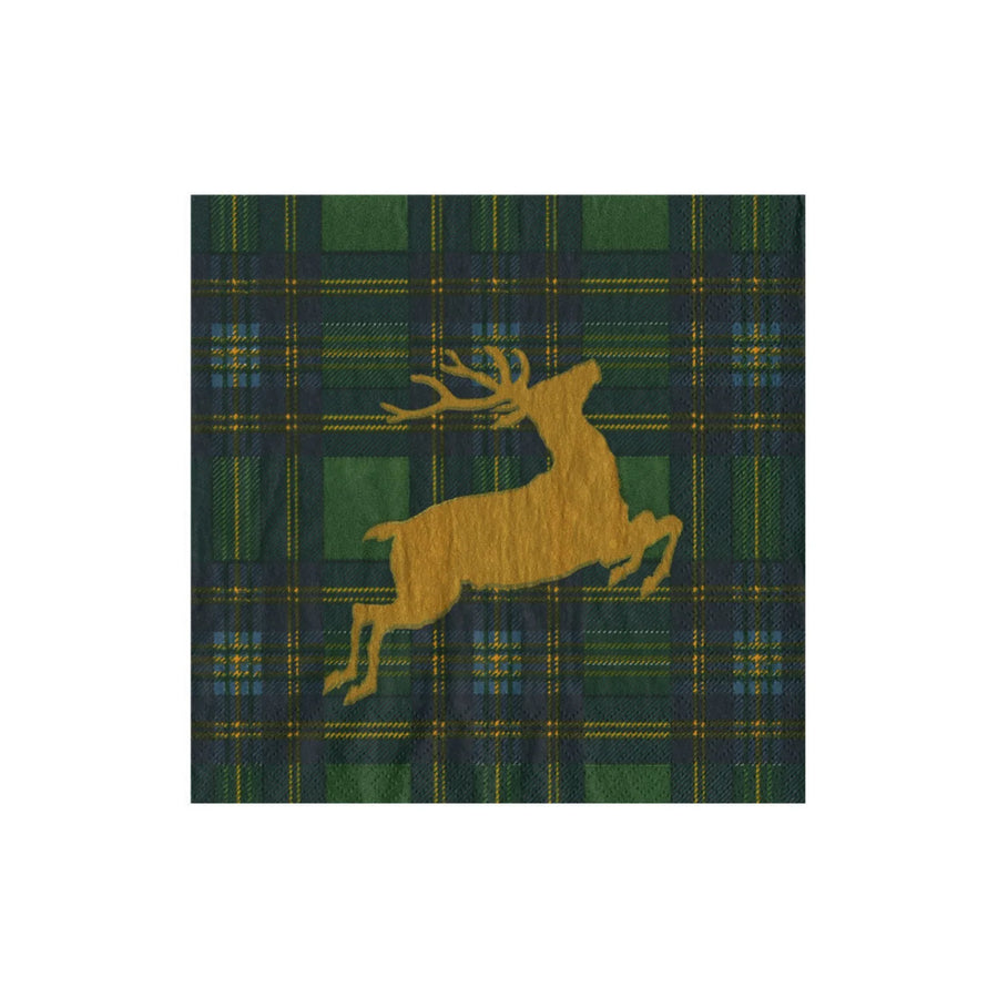 Reindeer Tartan Green Cocktail Napkins
