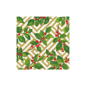 Holly and Fretwork White Cocktail Napkins