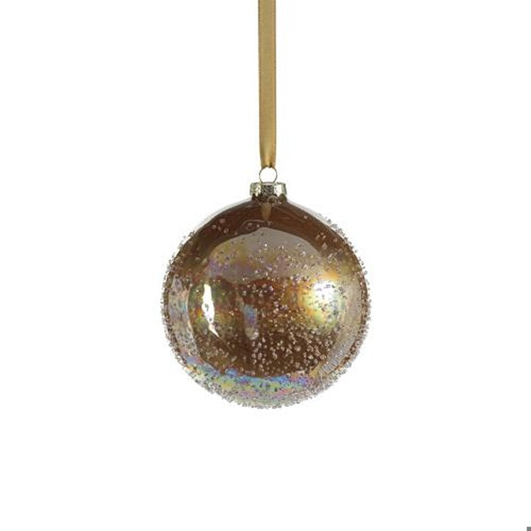 Golden Sugar Bead Luster Glass Ball Ornament