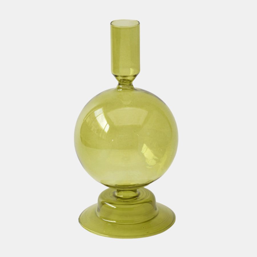 Olive Glass Bubble Taper Candle Holder