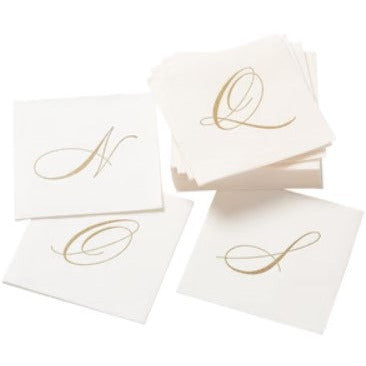 White Pearl & Gold Paper Linen Single Initial Box Napkin Cocktail