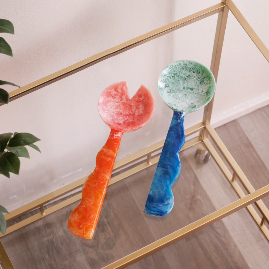 Resin Rio Bubble Salad Servers Orange And Blue