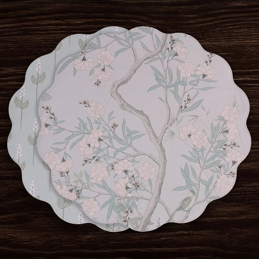 Teal & White Chinoiserie Reversible Round Placemats