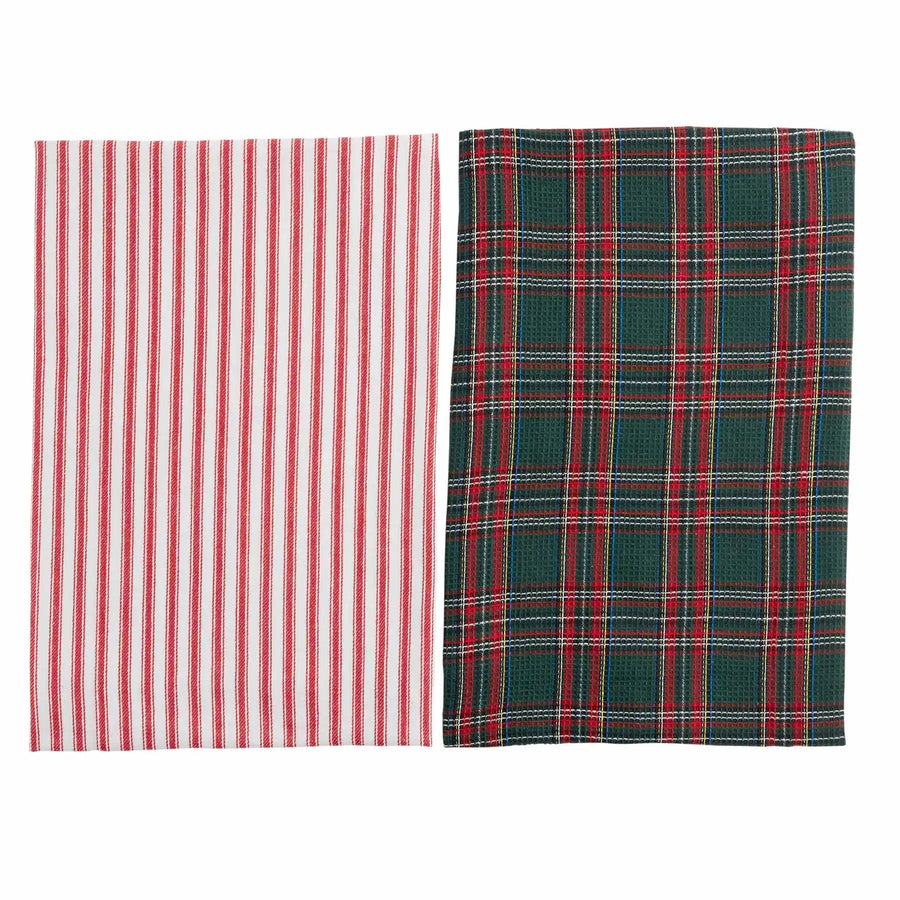 Green Plaid Waffle Towel Set;