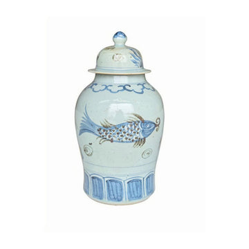Porcelain Temple Jar Splashing Koi Large