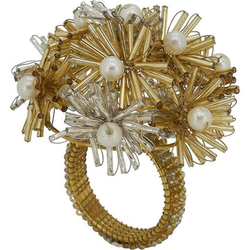Beaded Flower Napkin Ring Gold