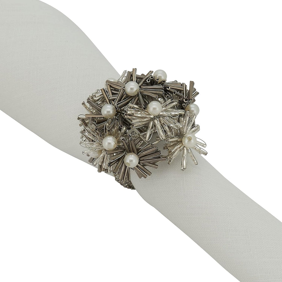 Beaded Flower Napkin Ring Silver