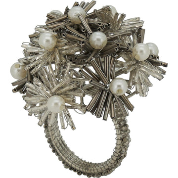 Beaded Flower Napkin Ring Silver