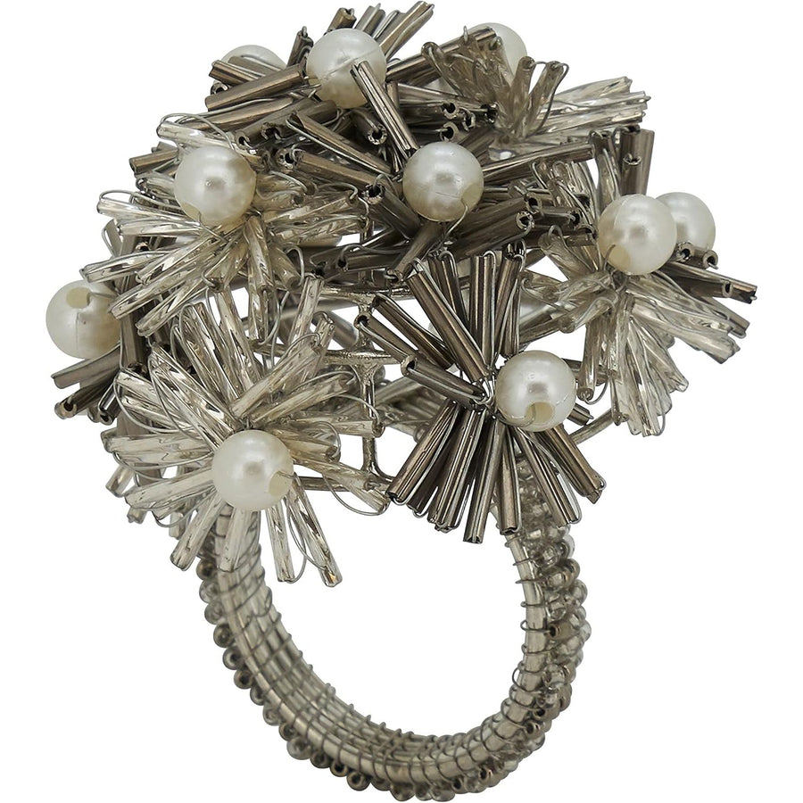Beaded Flower Napkin Ring Silver