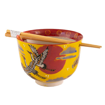Japanese Crane Bowl With Chopsticks