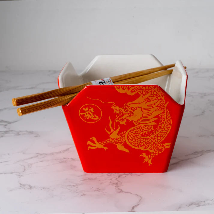 Dragon Takeout Box Serving Bowl with Chopsticks