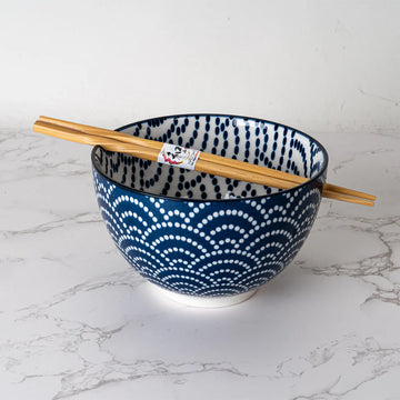 Seigaiha Waves Bowl With Chopsticks