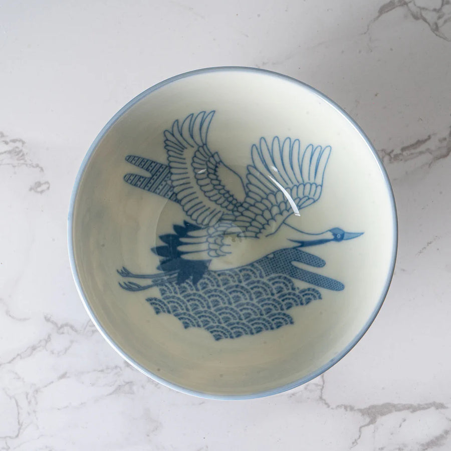 Crane Design Porcelain Rice Bowl