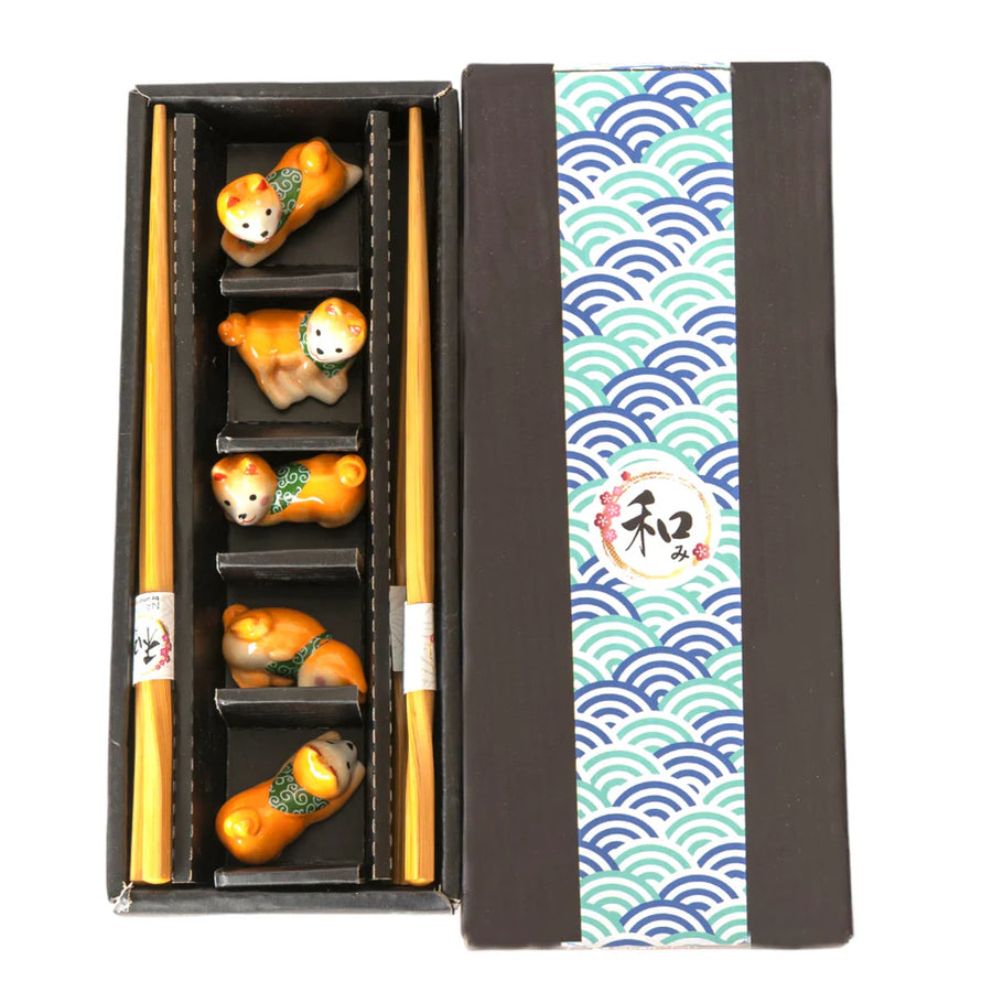 Shiba Inu Porcelain Chopsticks Rest Gift Set