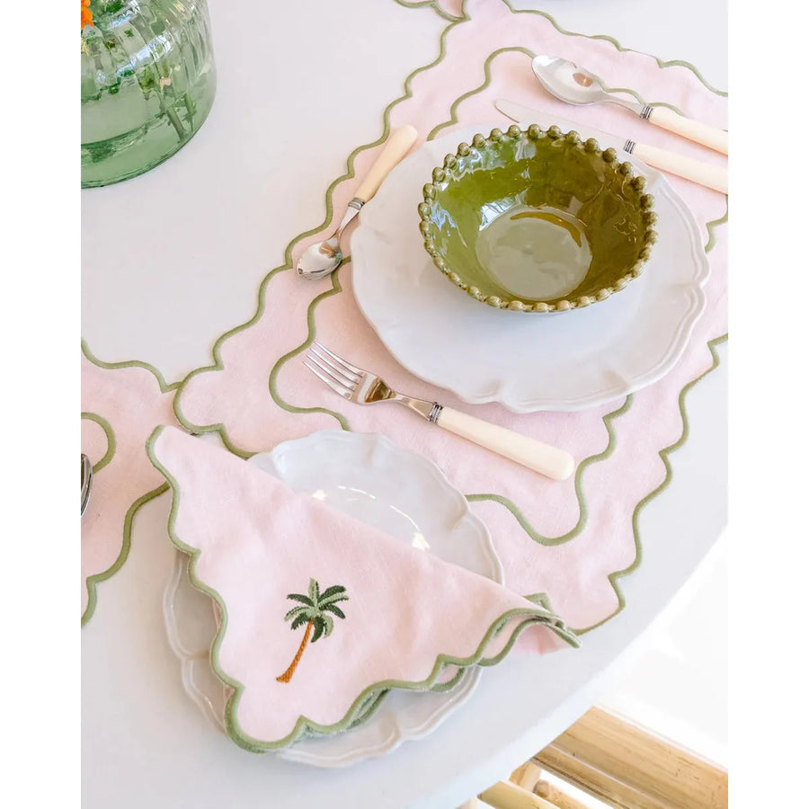 Wavy Napkin, Baby Pink with Palm Green