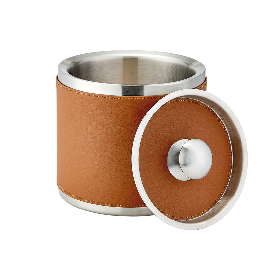 British Tan Leather Wrapped Ice Bucket