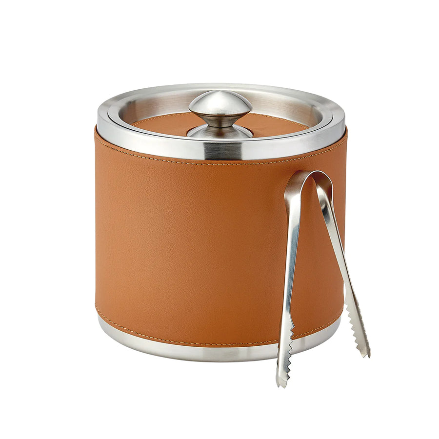 British Tan Leather Wrapped Ice Bucket