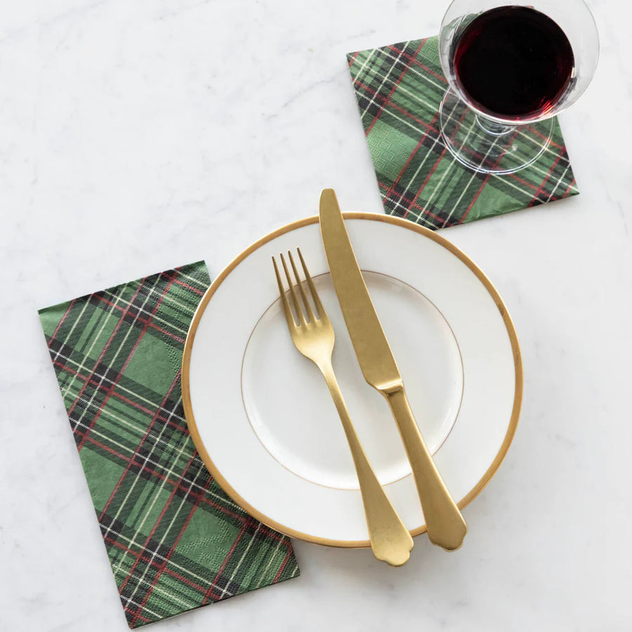 Green Plaid Cocktail Napkin