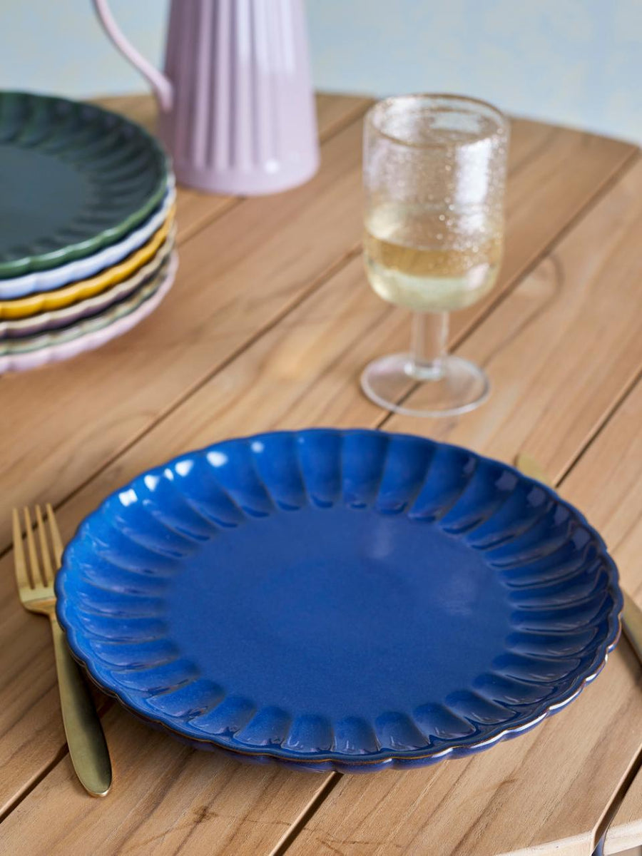 Fluted Dessert Plate Glaze Blue