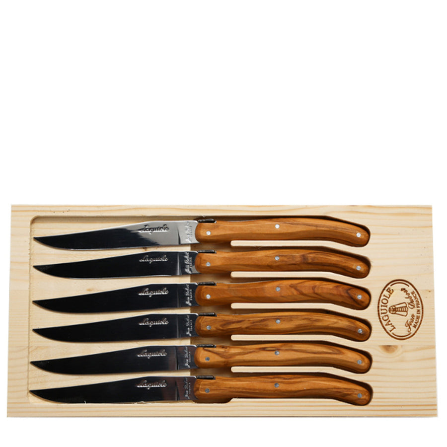 Steak Knives with Rustic Range Olive Wood Handles in a Box