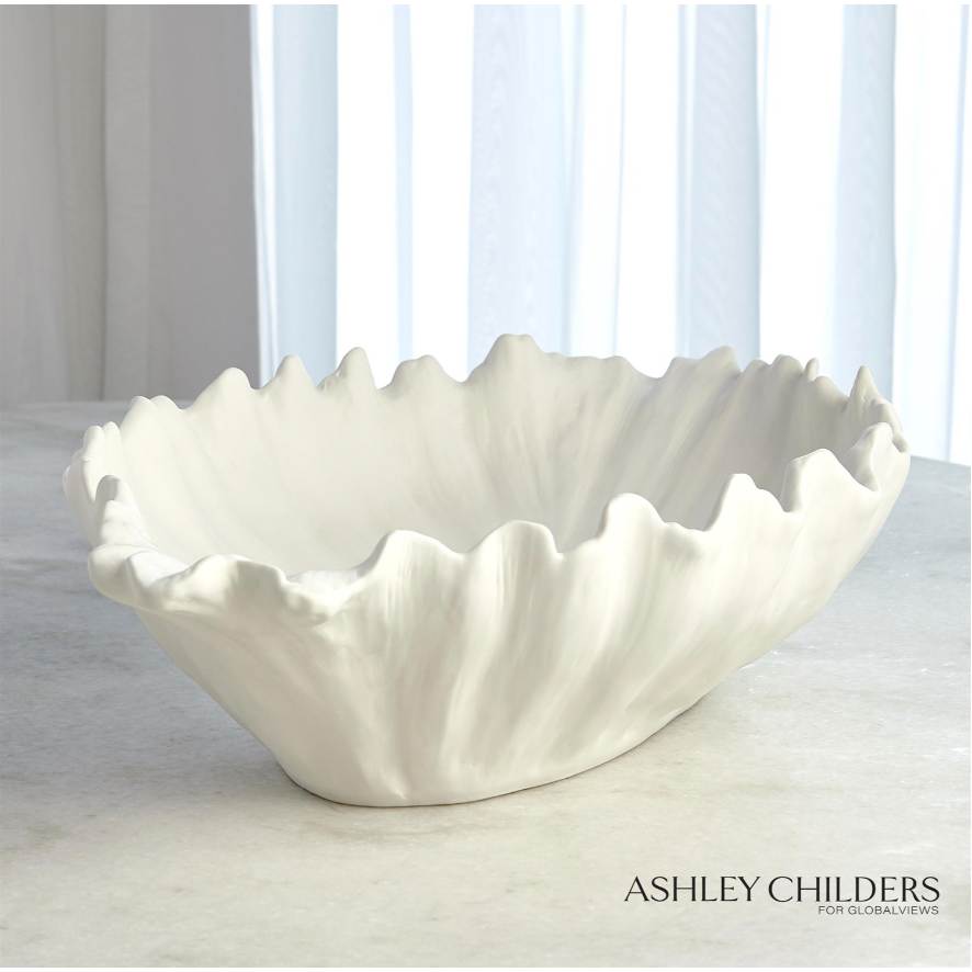 Organic Wave Oval Bowl-White-Lg