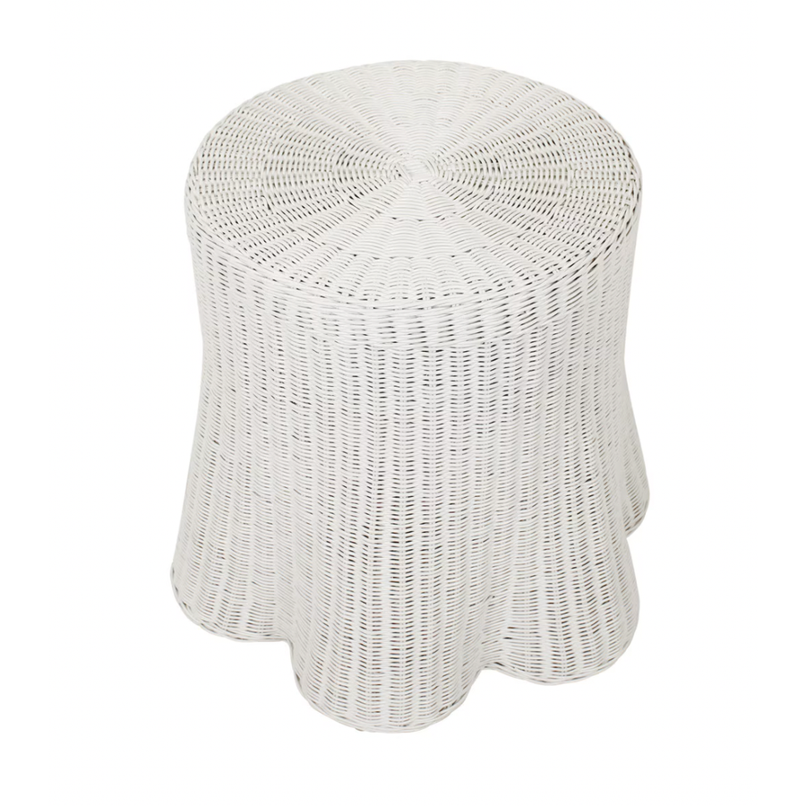 White Bonnie Rattan Scalloped Side Table