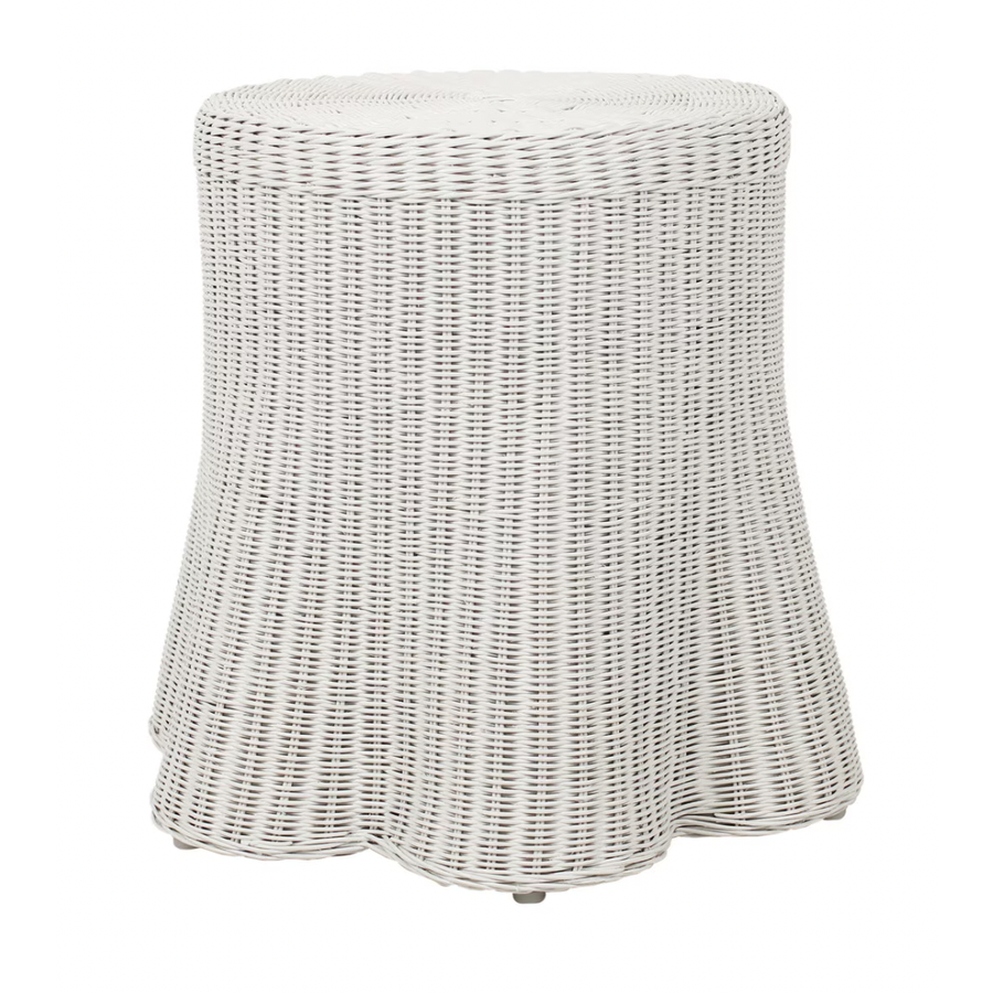 White Bonnie Rattan Scalloped Side Table