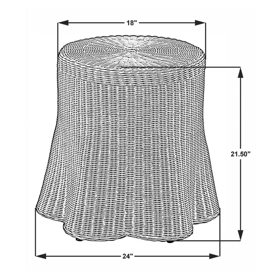 White Bonnie Rattan Scalloped Side Table