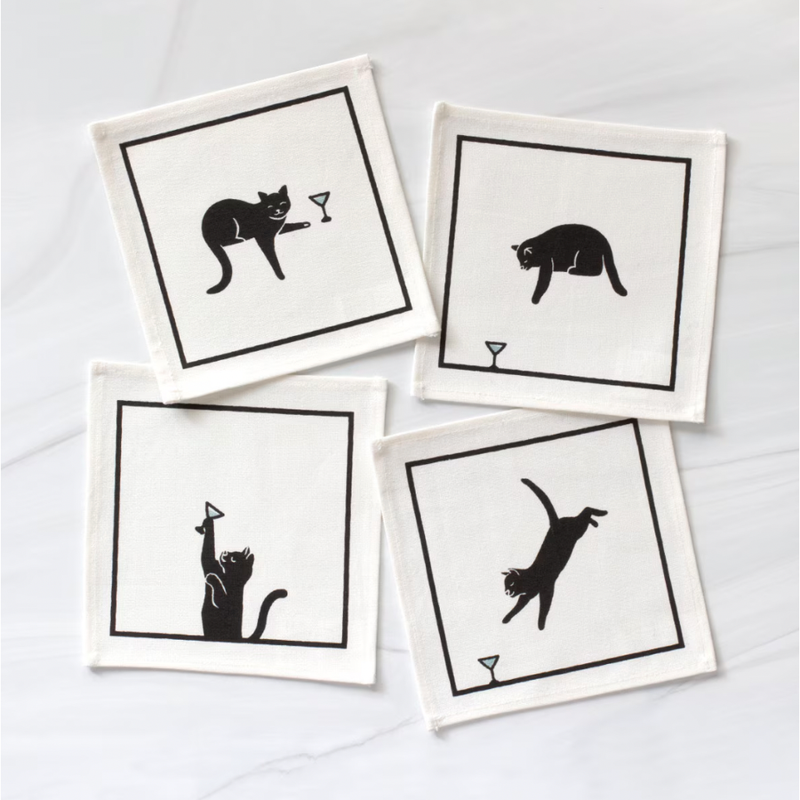 Black Cat Martini Cocktail Napkin Set