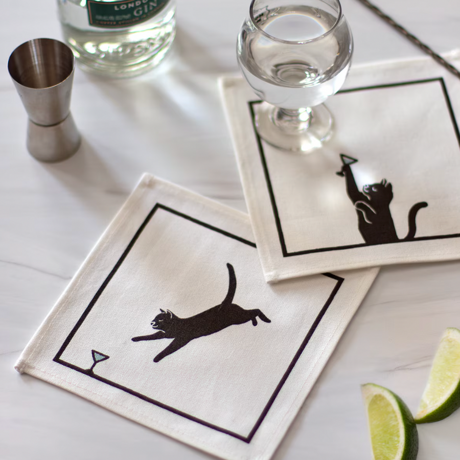 Black Cat Martini Cocktail Napkin Set