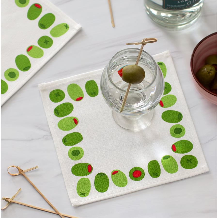 Green Olives Cocktail Napkin Set