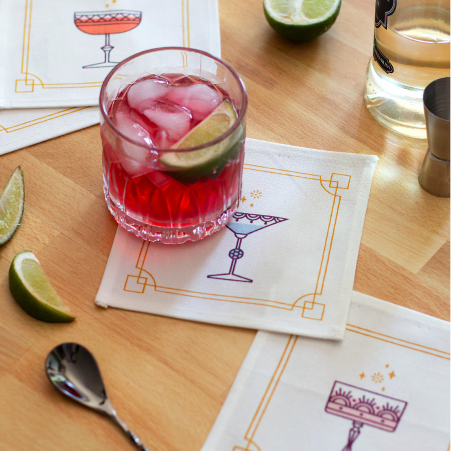 Festive Glassware Cocktail Napkin Set