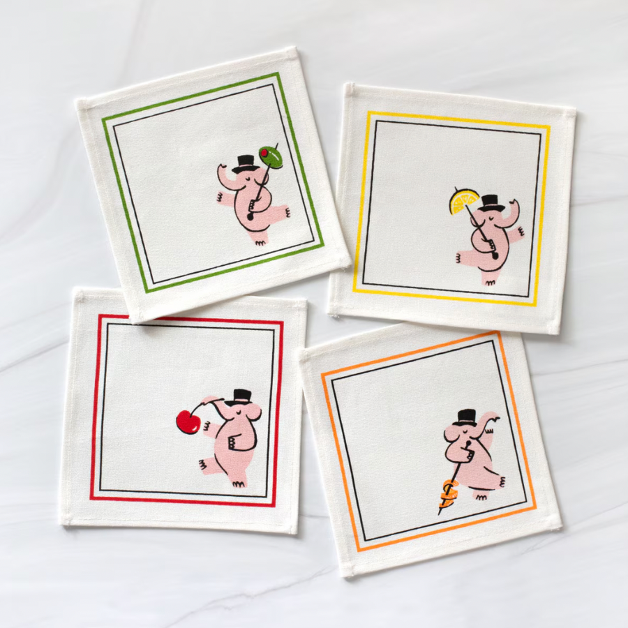 Pink Elephants Cocktail Napkin Set
