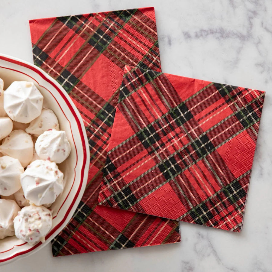 Cocktail Napkin Red Plaid