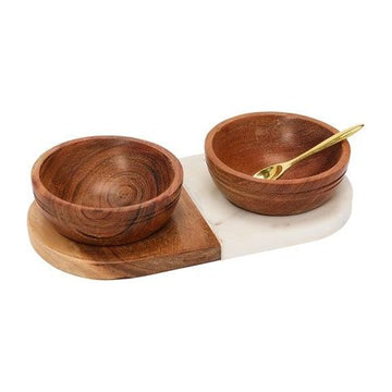 Acacia Wood Bowls & Brass Spoon