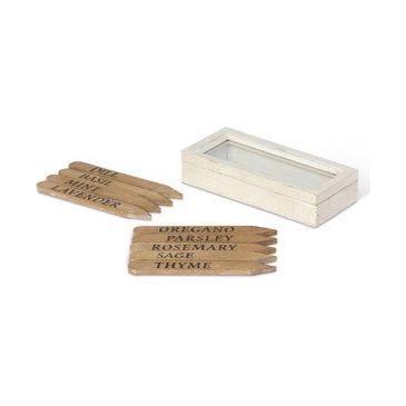 Wooden Herb Plant Stakes in Wooden Box