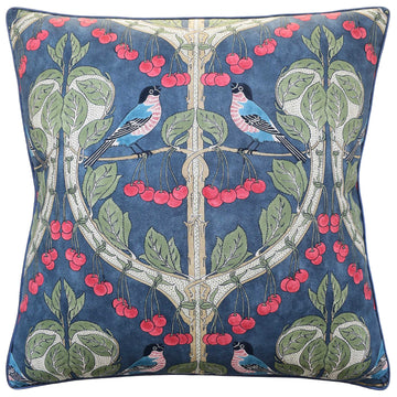 Birds & Cherries Indigo Pillow