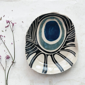 Hand-Painted Stoneware Organic Shaped Platter