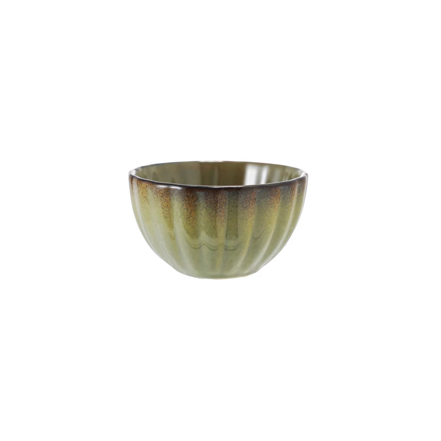 Sage Green Ribbed Bowl Reactive Glaze