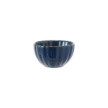Blue Stoneware Ribbed Bowl Reactive