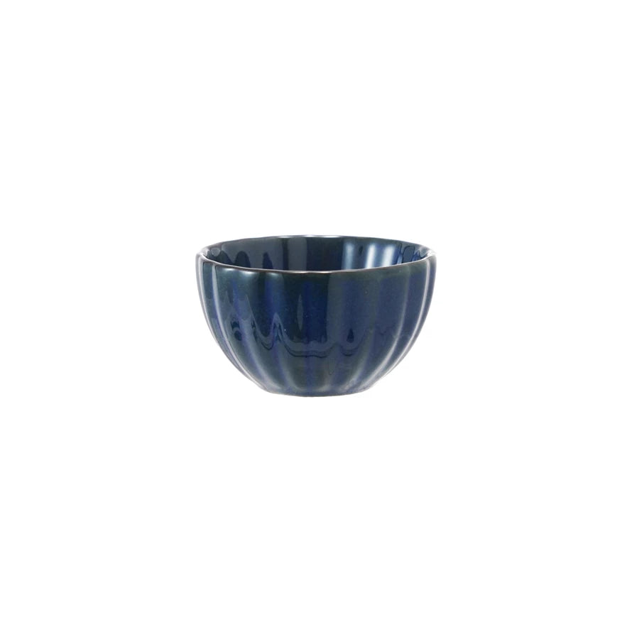 Blue Stoneware Ribbed Bowl Reactive