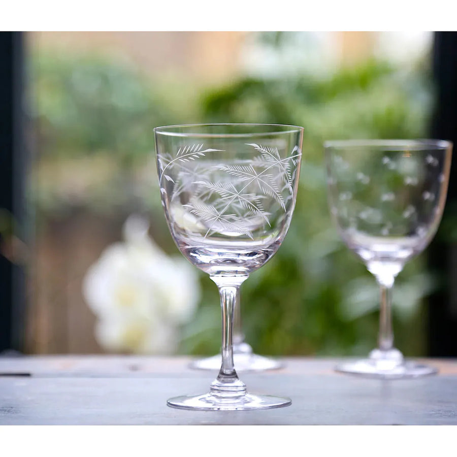Crystal Wine Glasses with Fern Design